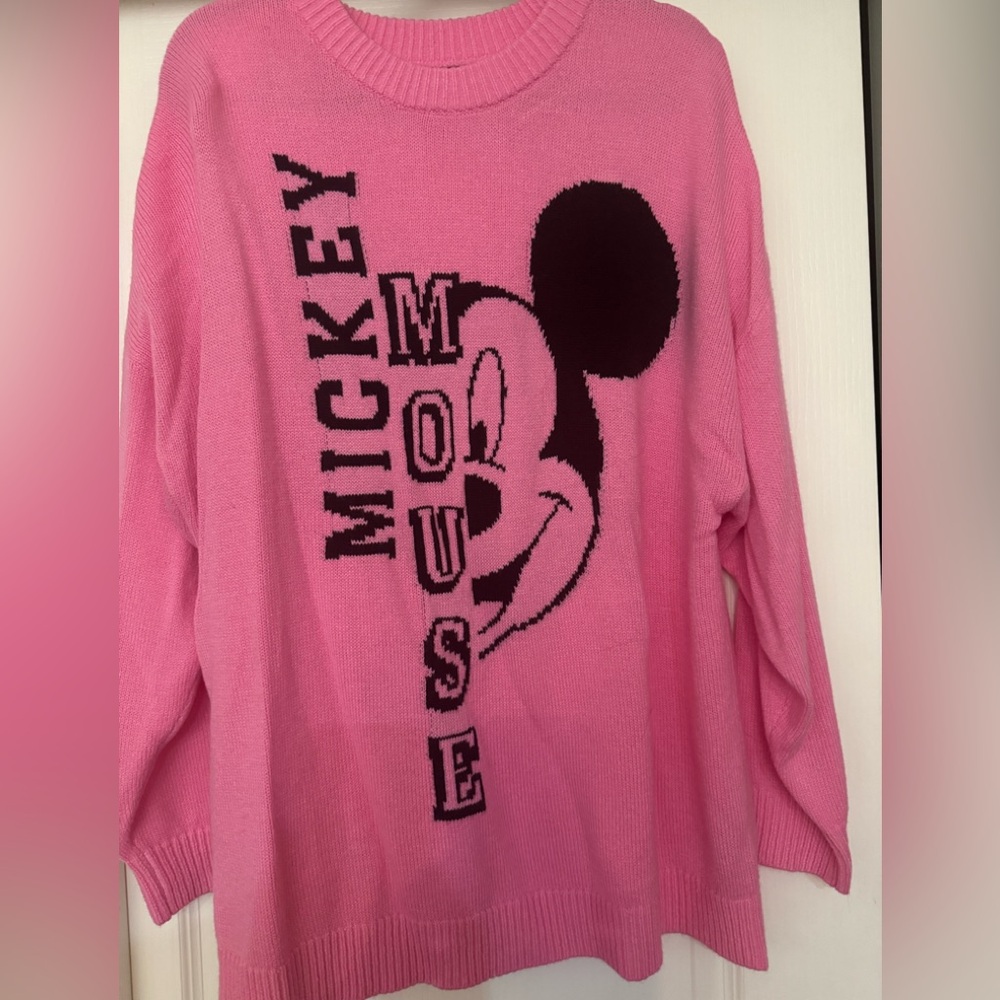 H&M Divided Pink Mickey Mouse Jacquard Knit Sweater
